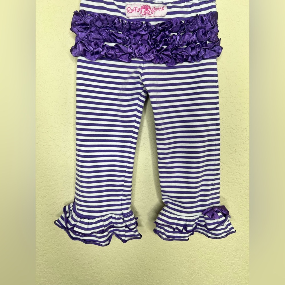 NTM RuffleButts Purple Ruffle Outfit Set 3T Striped Ruffle Pant Boutique Toddler - Picture 9 of 15